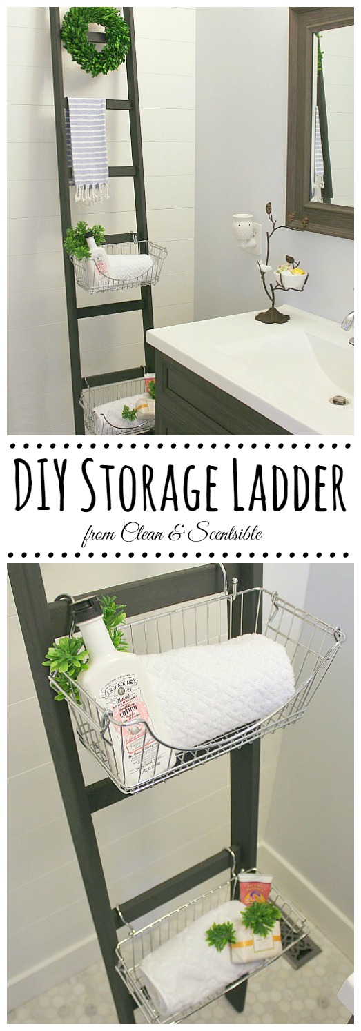 Love the look of this DIY ladder! Such a great way to add some extra storage! // cleanandscentsible.com