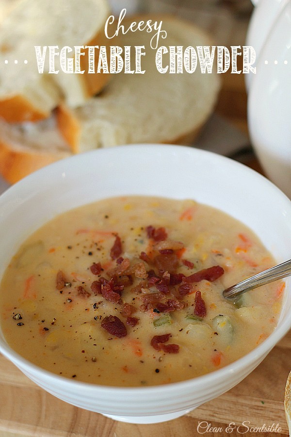 This cheesy vegetable chowder makes a delicious meal to warm up to!