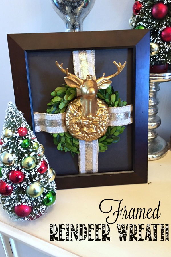 Framed reindeer wreath. Cute idea and simple to do!
